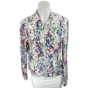 H&M Women's Multicolor Floral Long Sleeve Pocket Zip Up Bomber Jacket Size 8